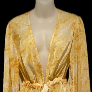 Yellow Sheer Chiffon Duster Cover Up Ankle Length Blazer Coat-2 for 40